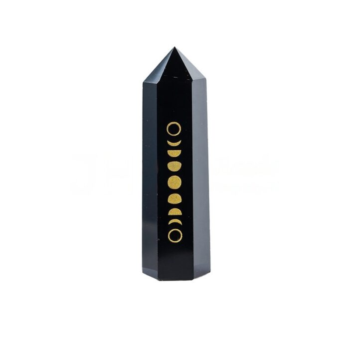 Edelstein Obelisk mit goldenen Mondphasen 3 SanjaNatur® - Edelsteine & Coaching