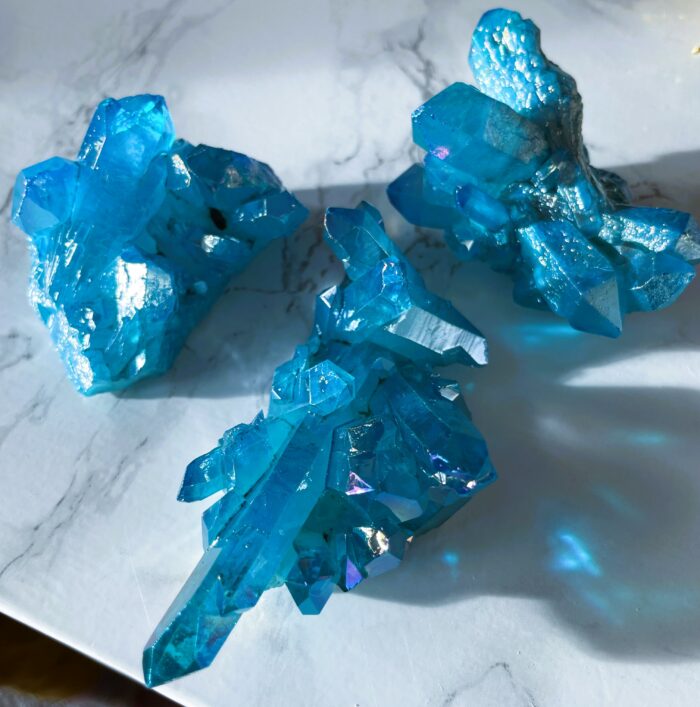 Bergkristall Aqua Aura Spitzen Stufen - Blue Moon 2 SanjaNatur® - Edelsteine & Coaching