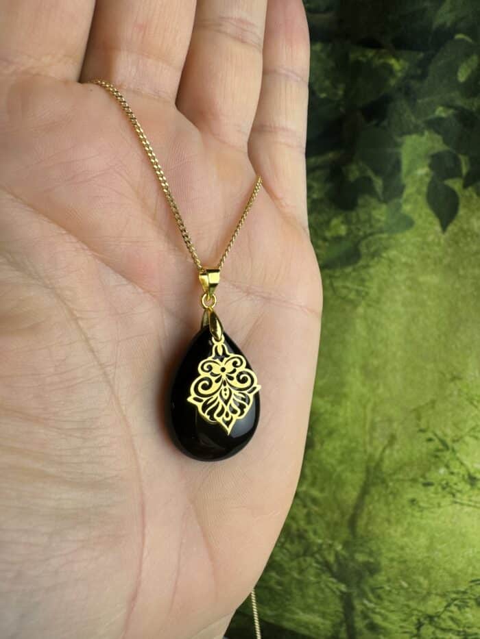 Obsidian Lotus Tropfen Anhänger - Gold oder Silber 5 Seelenbewusst