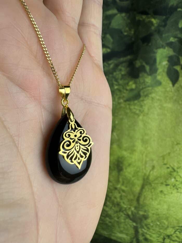 Obsidian Lotus Tropfen Anhänger - Gold oder Silber 1 Seelenbewusst