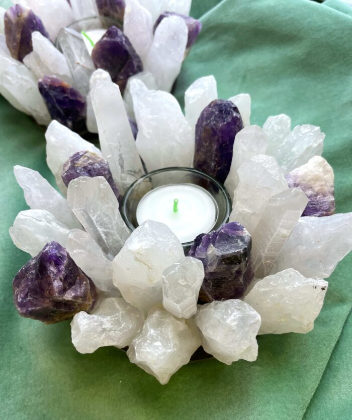 Teelicht Bergkristall und Amethyst - leuchtende Kristalle 2 SanjaNatur® - Edelsteine & Coaching