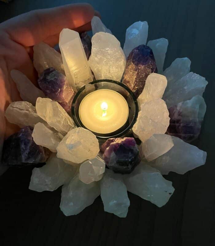 Teelicht Bergkristall und Amethyst - leuchtende Kristalle 3 SanjaNatur® - Edelsteine & Coaching