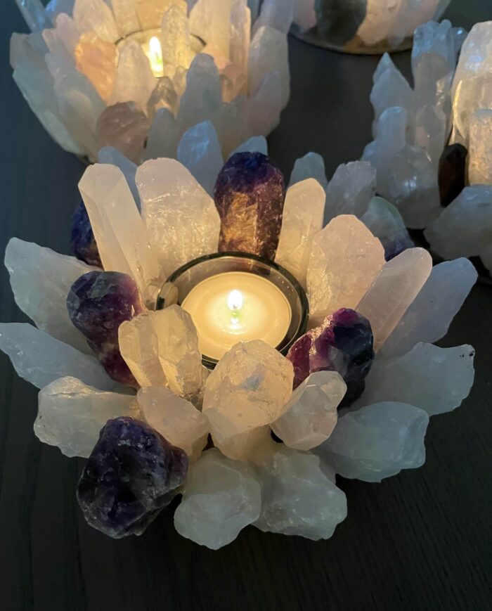 Teelicht Bergkristall und Amethyst - leuchtende Kristalle 4 SanjaNatur® - Edelsteine & Coaching