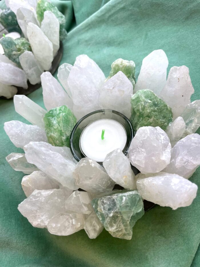 Teelicht Bergkristall und Fluorit grün - leuchtende Kristalle 8 SanjaNatur® - Edelsteine & Coaching