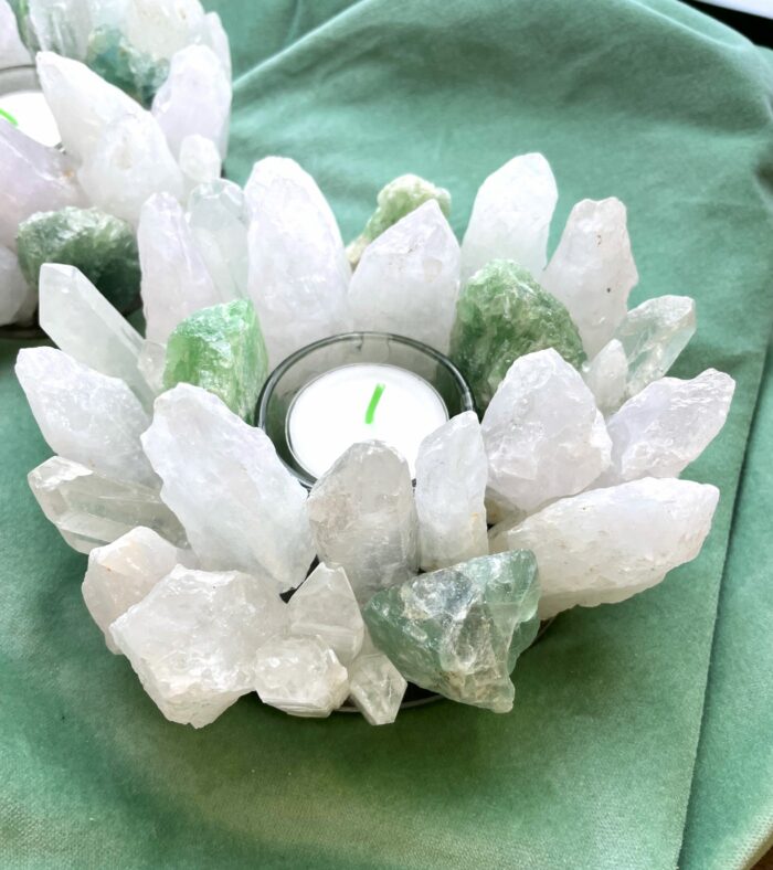 Teelicht Bergkristall und Fluorit grün - leuchtende Kristalle 1 SanjaNatur® - Edelsteine & Coaching