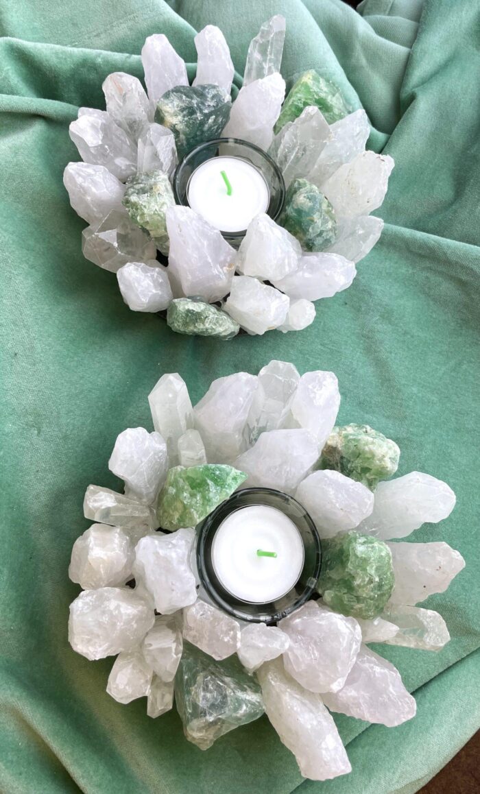 Teelicht Bergkristall und Fluorit grün - leuchtende Kristalle 5 SanjaNatur® - Edelsteine & Coaching