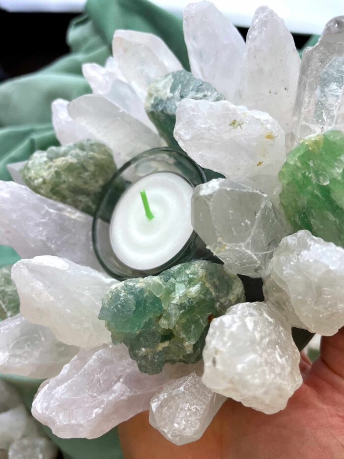 Teelicht Bergkristall und Fluorit grün - leuchtende Kristalle 4 SanjaNatur® - Edelsteine & Coaching