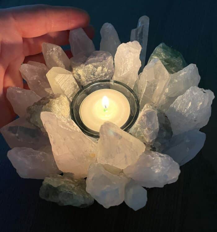 Teelicht Bergkristall und Fluorit grün - leuchtende Kristalle 2 SanjaNatur® - Edelsteine & Coaching