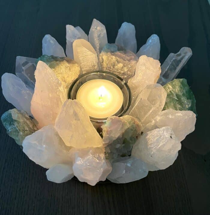 Teelicht Bergkristall und Fluorit grün - leuchtende Kristalle 6 SanjaNatur® - Edelsteine & Coaching