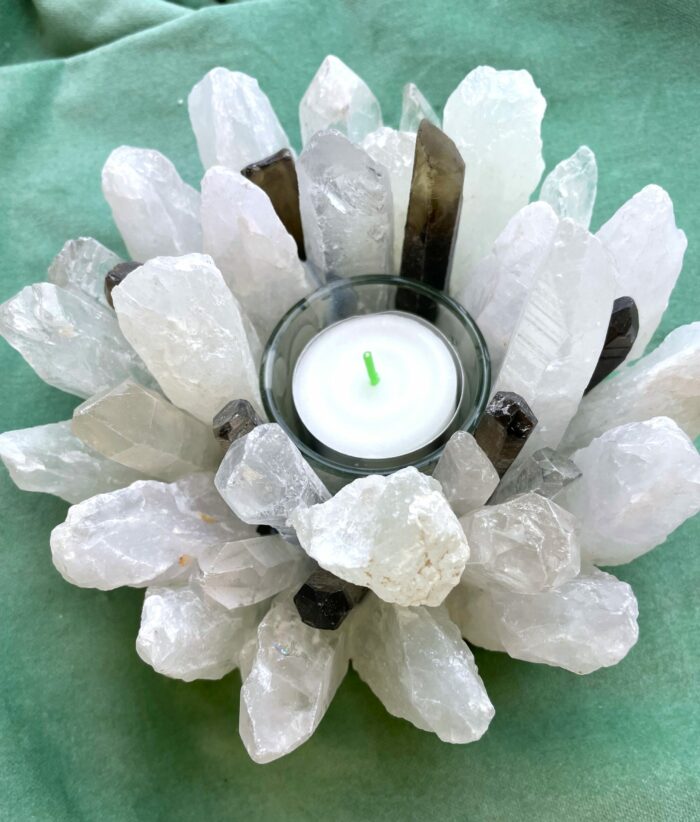 Teelicht Bergkristall und Rauchquarz - leuchtende Kristalle 1 SanjaNatur® - Edelsteine & Coaching