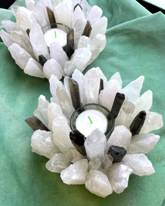 Teelicht Bergkristall und Rauchquarz - leuchtende Kristalle 4 SanjaNatur® - Edelsteine & Coaching