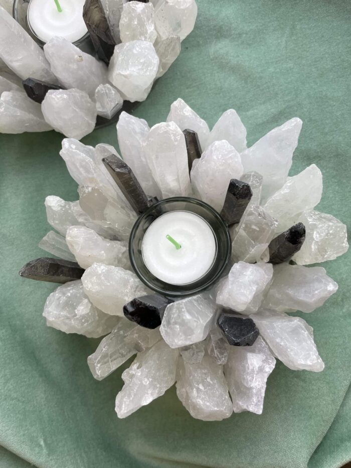 Teelicht Bergkristall und Rauchquarz - leuchtende Kristalle 5 SanjaNatur® - Edelsteine & Coaching