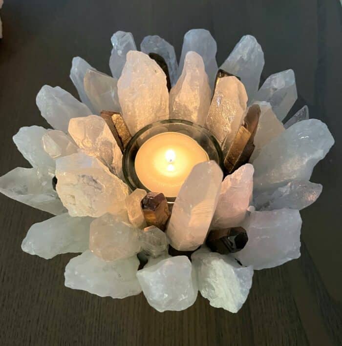 Teelicht Bergkristall und Rauchquarz - leuchtende Kristalle 7 SanjaNatur® - Edelsteine & Coaching