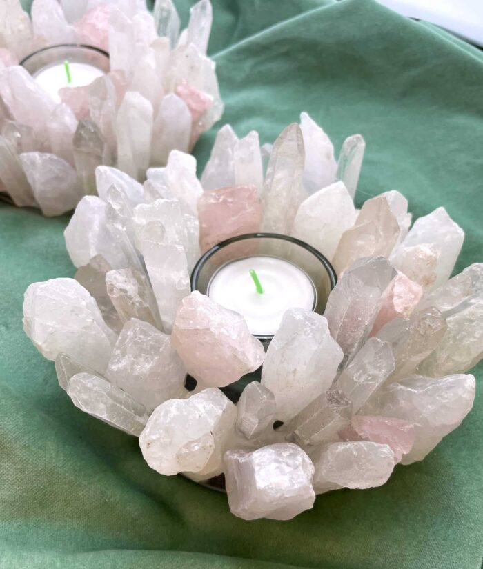 Teelicht Bergkristall und Rosenquarz - leuchtende Kristalle 1 SanjaNatur® - Edelsteine & Coaching