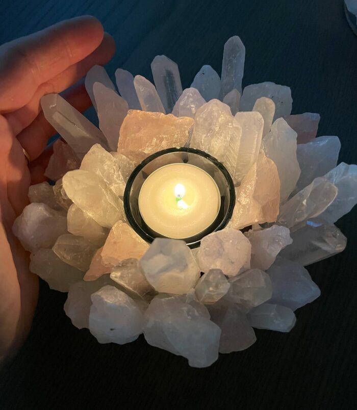 Teelicht Bergkristall und Rosenquarz - leuchtende Kristalle 3 SanjaNatur® - Edelsteine & Coaching