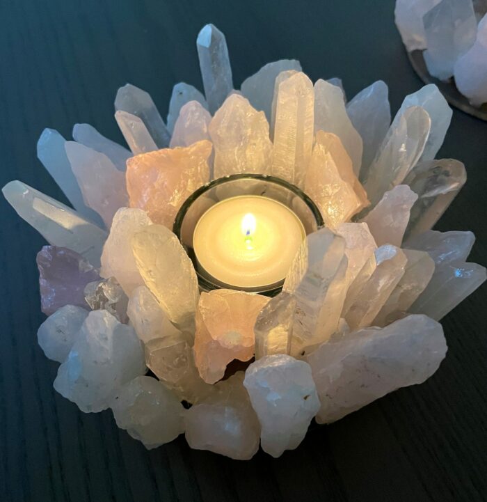 Teelicht Bergkristall und Rosenquarz - leuchtende Kristalle 6 SanjaNatur® - Edelsteine & Coaching